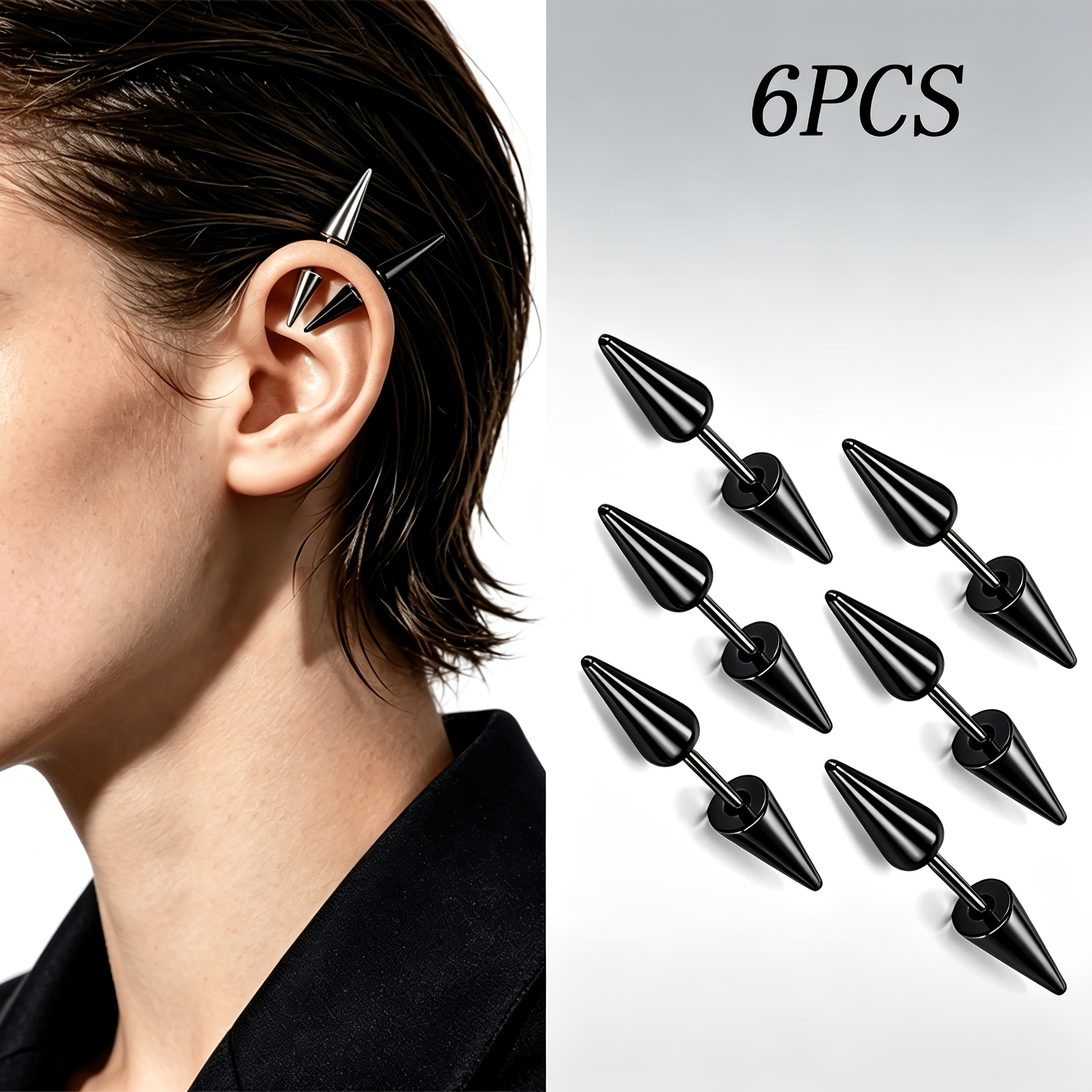 6pcs/set 316 Stainless Steel Minimalist Double-Pointed Taper Piercing Set
